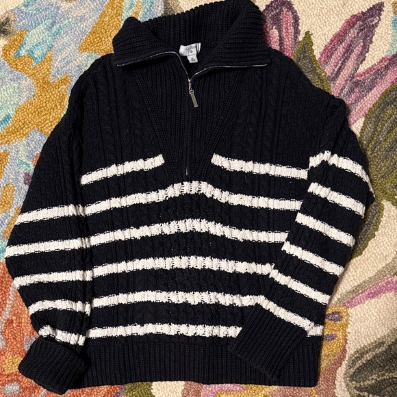 La Ligne Sweaters - Women’s La Ligne x Target Navy and White Quarter Zip Sweater